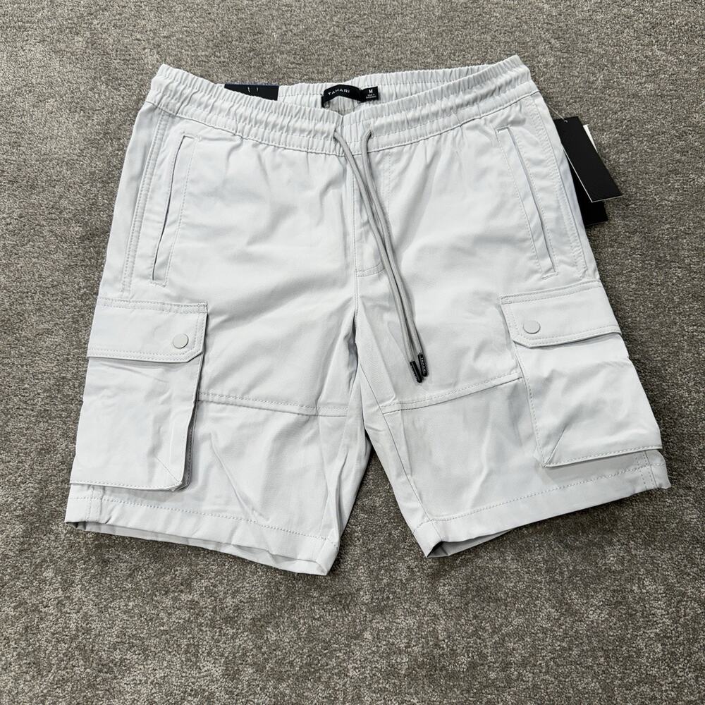 TAHARI Slim Fit‎ Easy Tech Cargo Shorts Drawstring Elastic Waist Gray Medium NWT